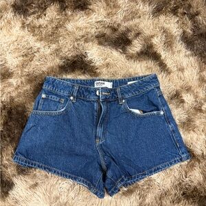 High-Rise Blue Denim Shorts